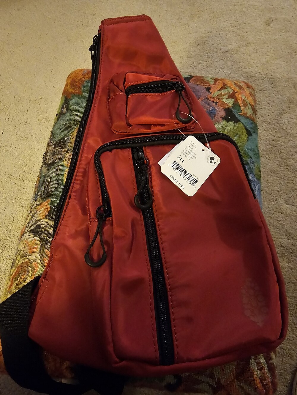 Free People Crimson Red SatinUtility Sling Bag NWT Y2KCargo Crossbody